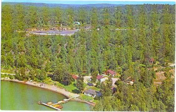 Air view, Prosperpine Cottages on Lake Nipissing, Callander, Ontario, Canada