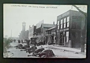 Mint Vintage 1913 Dayton Ohio Great Flood West From Jefferson Dead Horses RPPC