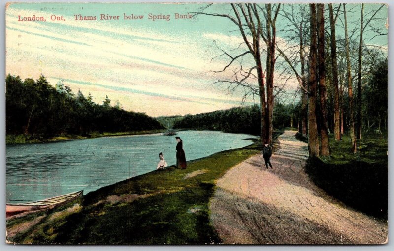 Vtg London Ontario Canada Thams River Below Spring Bank 1910s View Postcard