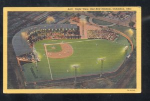 COLUMBUS OHIO RED BIRD BASEBALL STADIUM AT NIGHT GAME VINTAGE POSTCARD