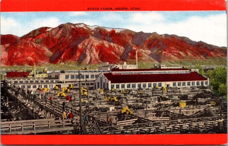 Linen Postcard Overview of Stock Yards in Ogden, Utah
