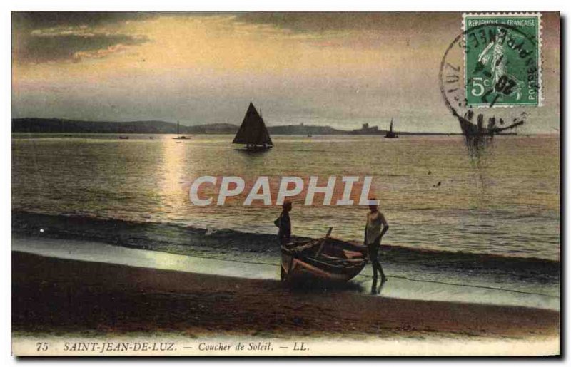 Old Postcard Saint Jean De Luz Sunset Boat