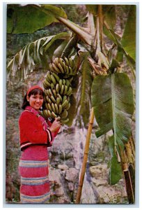 c1960's Woman Holding Banana from its Tree Wulai Taipei Taiwan Postcard