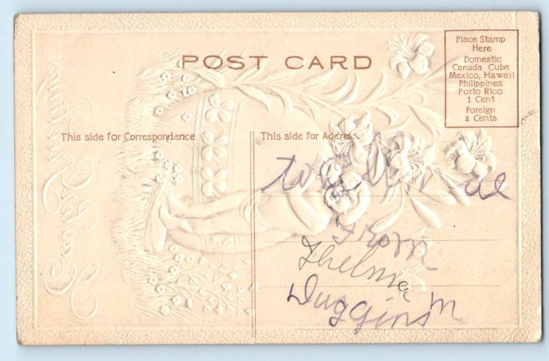 c1910's Easter Greetings Big Egg Flowers And Butterflies Airbrushed Postcard