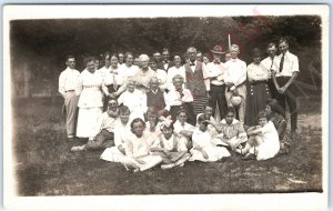 c1910s Outdoor Group People RPPC Little Girl Kids Sharp Real Photo Handsome A161