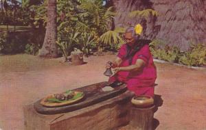 Hawaii Hawaiian Woman Pounding Taro Into Poi At Ula Mau Village