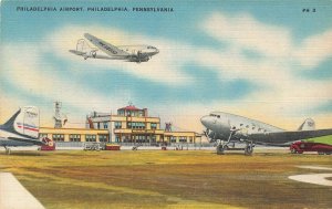 Vintage Philadelphia Airport Linen Postcard with DC-3 Airplanes