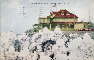 Lewiston NY Ice Jam and Hotel Cornell c1909 Postcard H21