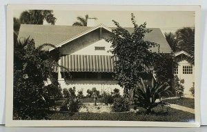 FL Palm Beach Residence Home Fountain RPPC Real Photo 1930s Postcard K3