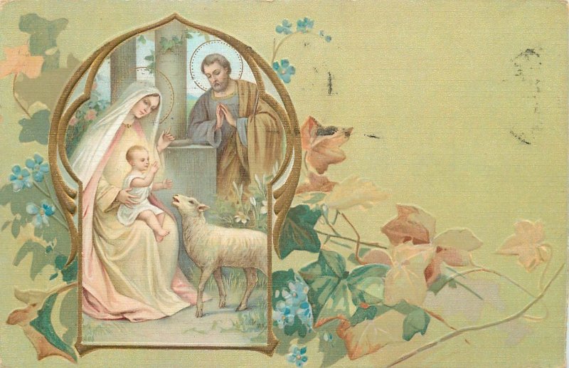 Greetings postcard Religious icon Saints sheep Mother Mary heart eases vine