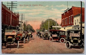 K49/ St Charles Minnesota Postcard c1910 Main Street Fair Automobiles 456