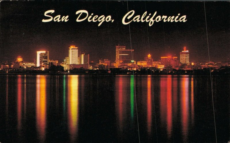 USA San Diego California at Night California Vintage Postcard 07.67 