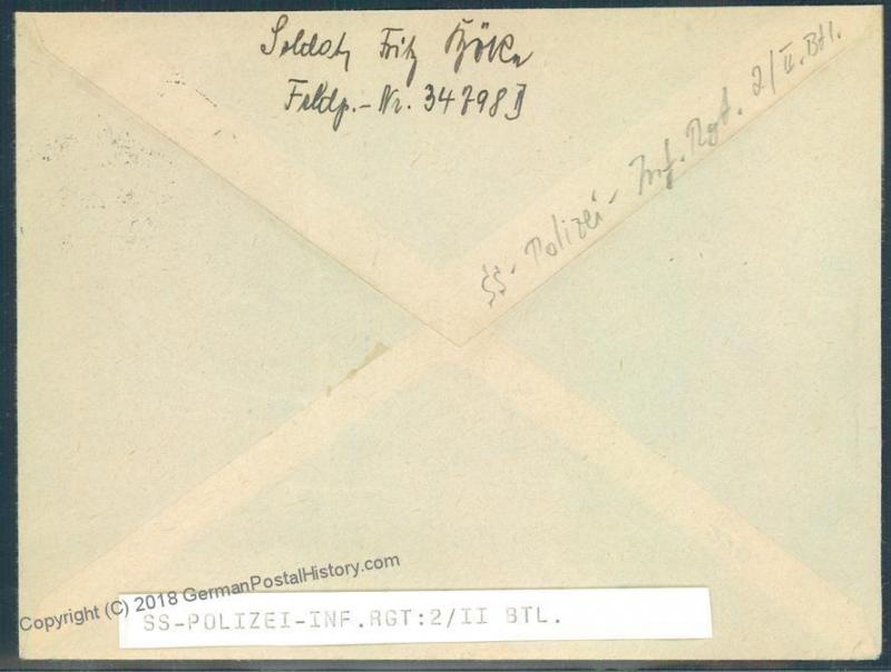 3rd Reich Germany 1940 Feldpost Cover Waffen SS Inf Regt 2 55649