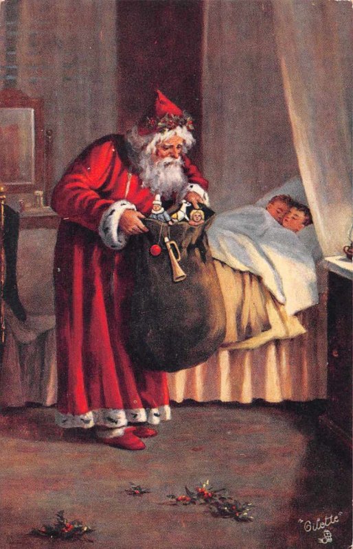 Christmas Greetings Santa Claus Red Robe Tuck Oilette Vintage Postcard AA1820