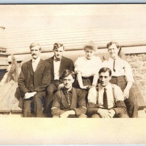 c1910s Outdoor Group People RPPC Men Women Classy Pompadour Tornado Shelter A251