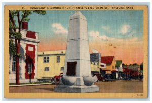 c1950's Monument In Memory John Stevens Car Fryeburg Maine ME Vintage Postcard