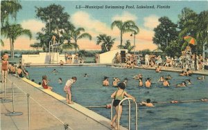 Lakeland Florida Municipal Swimming Pool Postcard Teich #L5 linen 20-3945