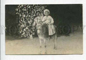 428674 CAUCASUS Georgian Young Boy DONKEY Vintage REAL PHOTO