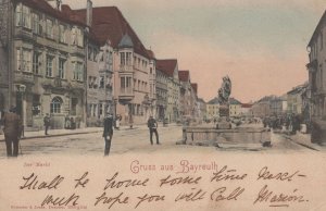 Gruss aus Bayreuth der Markt German Old 1904 Postcard