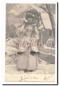 Old Postcard Greetings I think of you (women)