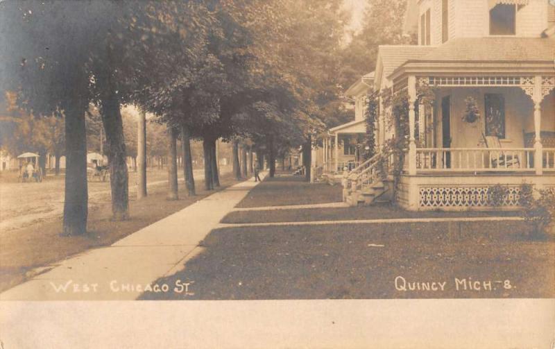 Quincy Michigan West Chicago Street Scene Real Photo Antique Postcard K40350