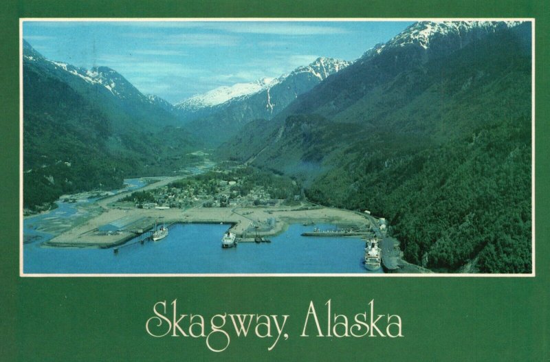 Vintage Postcard Aerial View of Skagway Alaska State Ferris Yukon Route Ships 