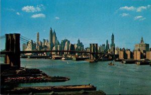 New York City Lower Manhattan Skyline Showing Brooklyn Bridge