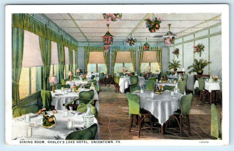 UNIONTOWN, Pennsylvania PA ~ Dining Room GORLEY'S LAKE HOTEL c1920s  Postcard 