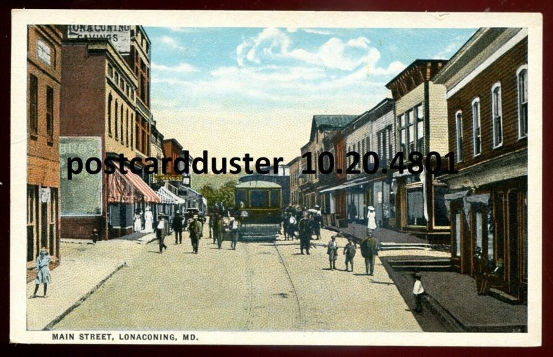 h4106 - LONACONING Maryland Postcard 1930s Main Street. Tram. Stores