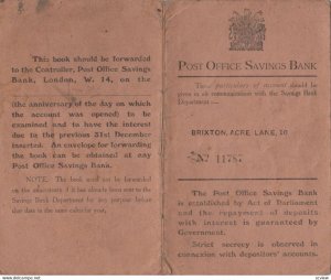 Brixton , South London, England , 1920s ; Post Office Savings Bank Booklet of...