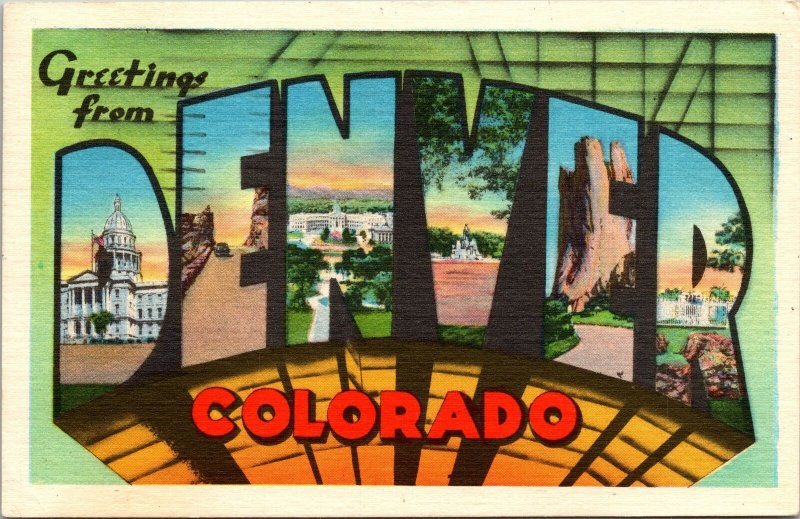 VINTAGE POSTCARD GREETINGS FROM DENVER COLORADO LARGE LETTERS MAILED 1956