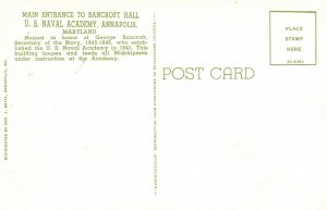 Vintage Postcard Main Entrance To Bancroft Hall US Naval Academy Annapolis MD 
