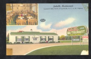 FAYETTEVILLE NORTH CAROLINA SACKELL'S RESTAURANT LINEN ADVERTISING POSTCARD NC