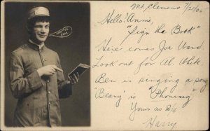 Mt. Clemens MI Postal Telegraph Man SIGN THE BOOK Real Photo Postcard c1910