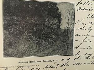 Postcard 1908 View of Balanced Rock, near Hancock, NY.  T1
