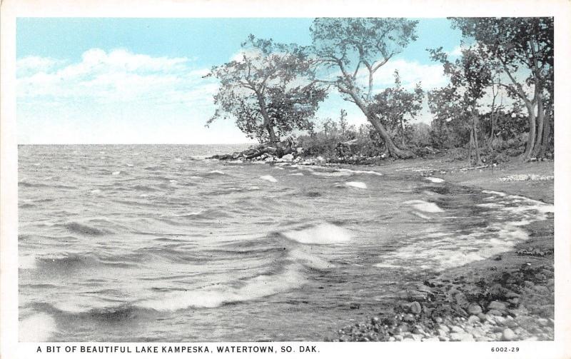 Watertown South Dakota~Lake Kampeska Scene~Trees Along Shore~1920s Blue Sky Pc