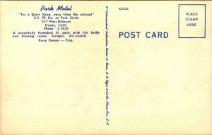 Vtg Linen Postcard AAA Park Motel US 99 No At park Circle - Fresno, CA - Unused