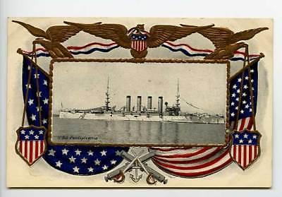 USS Pennsylvannia Naval Ship Embossed Postcard