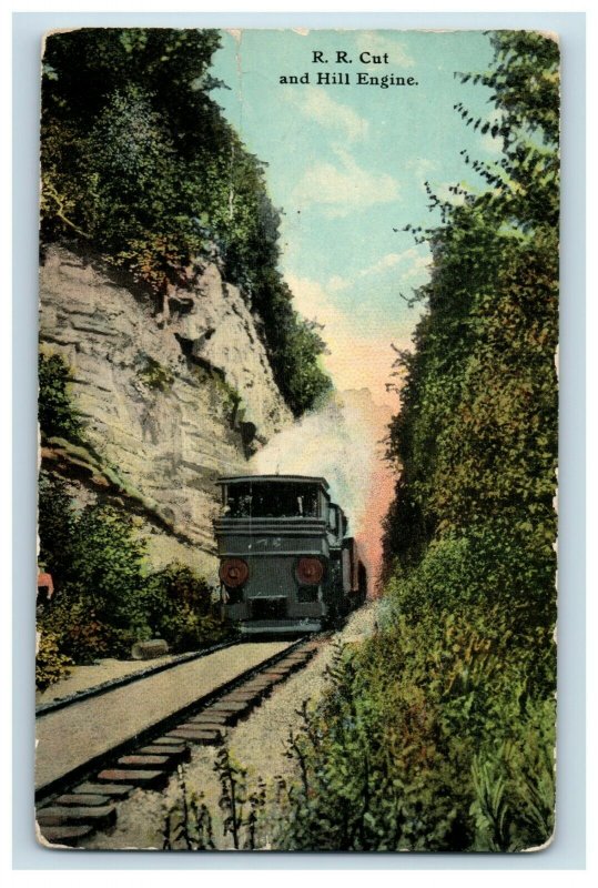 Vintage R.R. Cut & Hill Engine Rail Road Train Mountains Nice Image G1