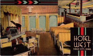 Sioux City, IA Iowa   HOTEL WEST Lounge~Piano Bar  1941 Linen Postcard