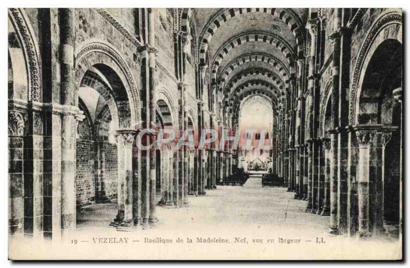 Old Postcard Vezelay Basilica De La Madeleine Nef view width