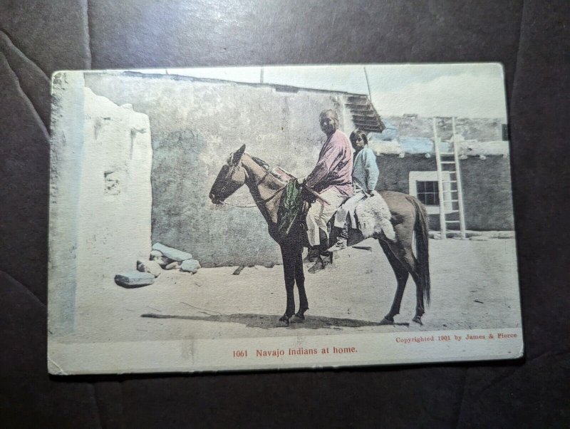 Mint USA Native American Postcard Navajo Indians at Home Riding Horse