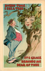 Tuck Postcard Everytime 182 Artist Dwig Fat Man Sees Womans Face in Tree