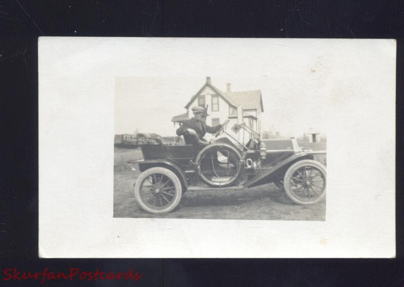 RPPC MILNOR NORTH DAKOTA ANTIQUE AUTO CAR AUTOMOBILE REAL PHOTO POSTCARD ND