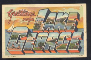 GREETINGS FROM LAKE GEORGE NEW YORK VINTAGE LARGE LETTER LINEN POSTCARD