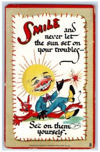 Dwig Signed Postcard Smile Man Sun Head Cigarette Smoking Embossed St. Louis MO