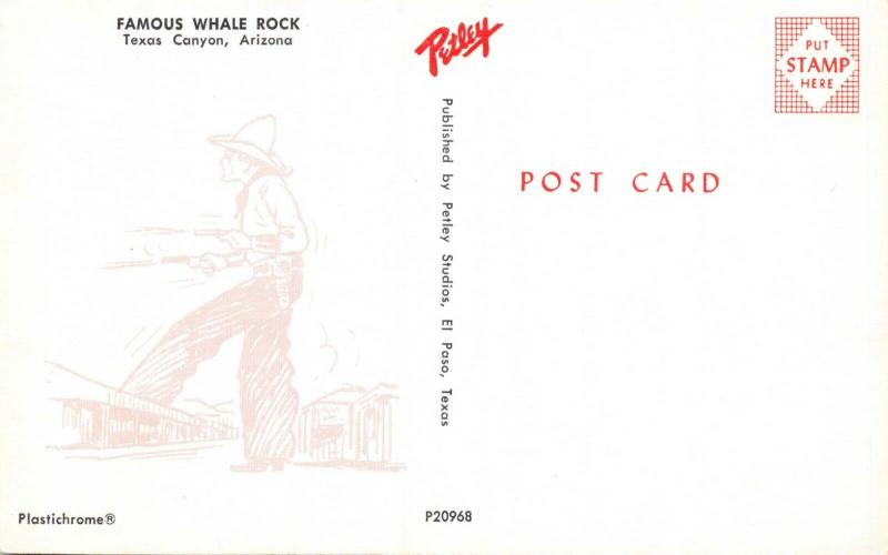 WHALE ROCK TEXAS CANYON ARIZONA-LARGE LETTER-COWBOY ON REVERSE POSTCARD 