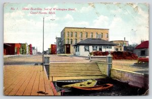 Grand Haven MI~Washington Street Motor Boat Slip~Steps Down~Gildner Hotel~1912