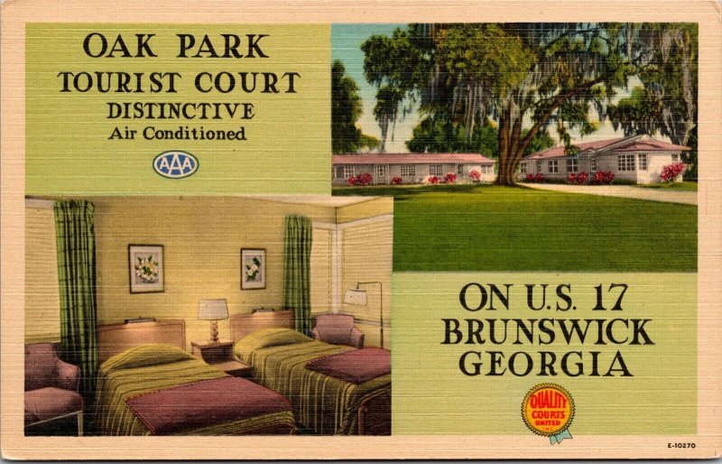 Linen Postcard Oak Park Tourist Court in Brunswick, Georgia~1922