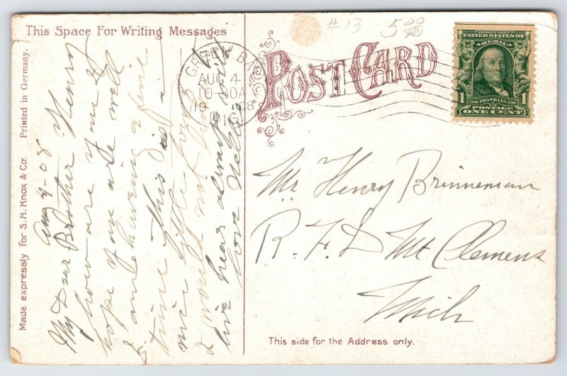 Green Bay WI Trolley by Wholesale Bldg~Continental Hotel? w/Corner Turret 1908